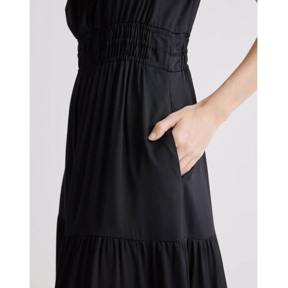 Quince Washable Stretch Silk Tiered Maxi Dress Short Sleeve Black XL - Picture 6 of 15